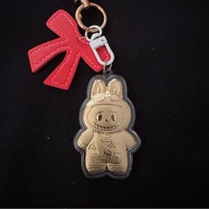 Labubu Keychain Charm with Red Bow Accent